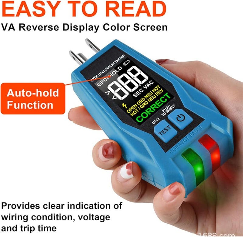 Color LCD Display GFCI Receptacle Tester Outlet Diagnostic Tool Electrical Wiring Fault Detector - Image 5