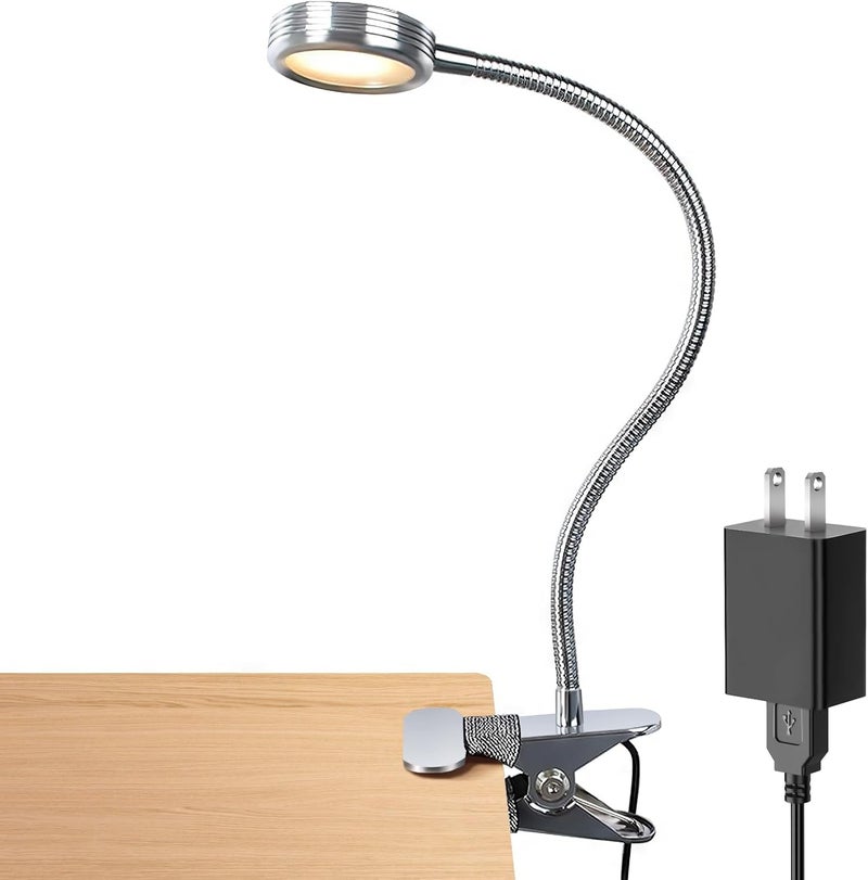 Le Power Clip on Light/Reading Light/Book Lights/Desk Lamp Color Changeable/Night Lights Clip on for Desk, Bed Headboard and Computers, Adapter Included, Silver - Image 1