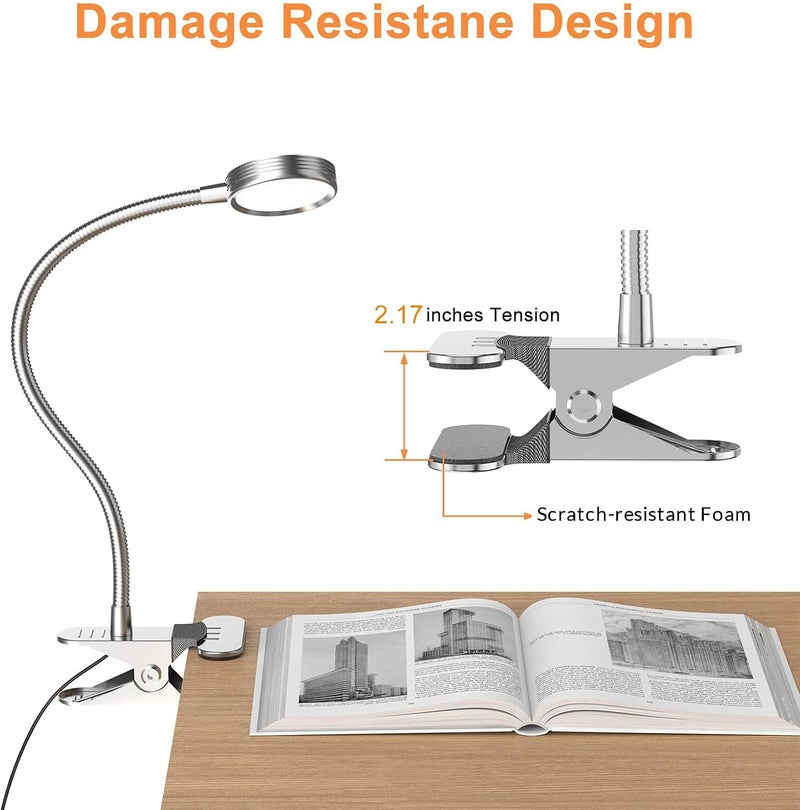 Le Power Clip on Light/Reading Light/Book Lights/Desk Lamp Color Changeable/Night Lights Clip on for Desk, Bed Headboard and Computers, Adapter Included, Silver - Image 5