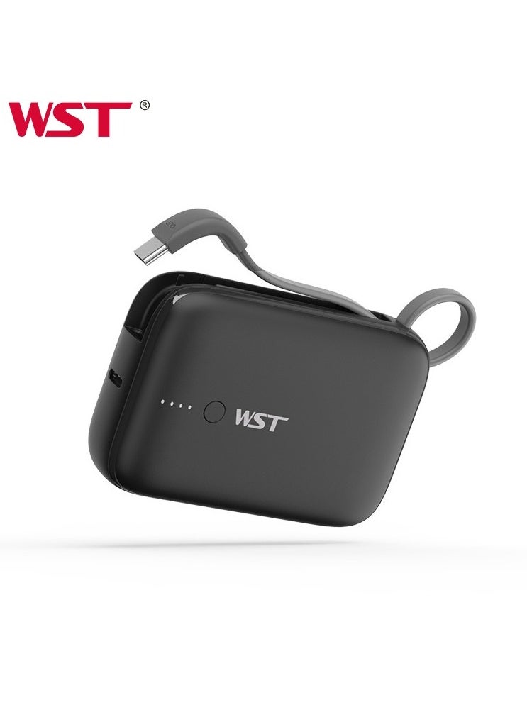WST - WST Power Bank 9600mAh Fast Charging Type-C PD 22.5W Small Mini Portable Power Bank Built in Cable with Two (USB-C & A) Outputs also - Black - Image 1