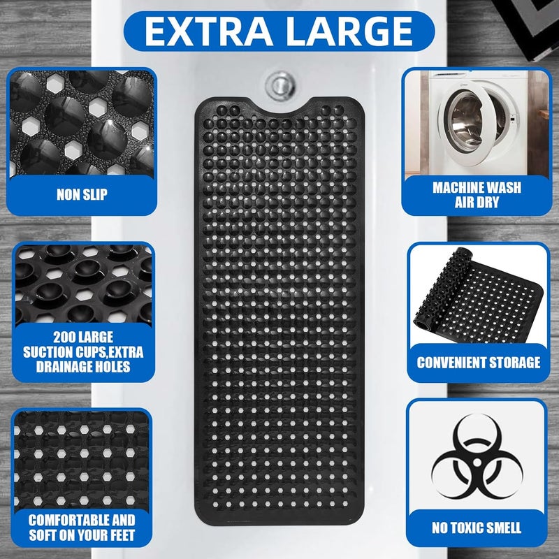 MOONFLY Shower and Bathtub Mat,40x16 Inches,Extra Long Non Slip Mats with Suction Cups and Drain Holes, Machine Washable and Anti Slip Bathmats, Bathroom Mats for Tub Nonslip (Black) - Image 3