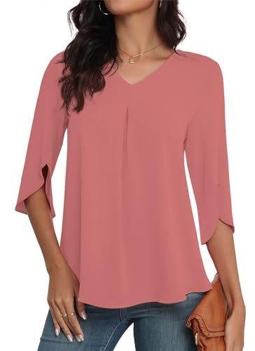 LAOLASI Womens Tops Casual Chiffon Blouses Summer Fashion Tee 2025 Soft Comfy Loose Fit Blouse Top for Leggings,Pink Red,L - Image 4