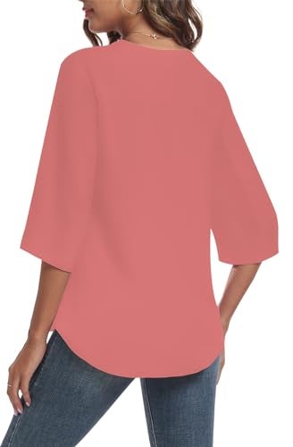 LAOLASI Womens Tops Casual Chiffon Blouses Summer Fashion Tee 2025 Soft Comfy Loose Fit Blouse Top for Leggings,Pink Red,L - Image 2