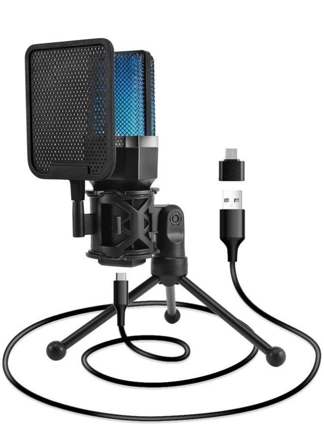 Gaming USB Microphone for PC, RGB Condenser Computer Mic with Tripod Stand, Quick Mute, Gain Control, for Gaming, Streaming, Podcasting, Recording, Cardioid Mic Kit for Laptop/PS4/PS5 TC777 Pro - Image 1
