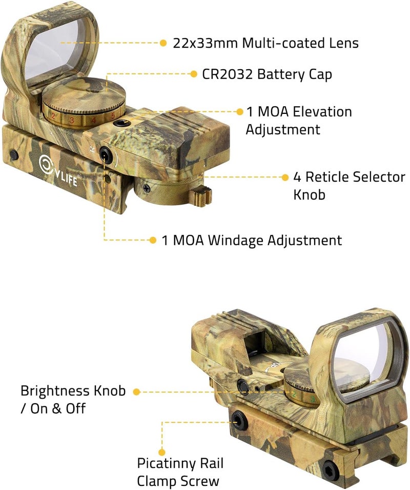 CVLIFE 1X22X33 Red Green Dot Gun Sight Scope Reflex Sight with 20mm Rail - Image 5