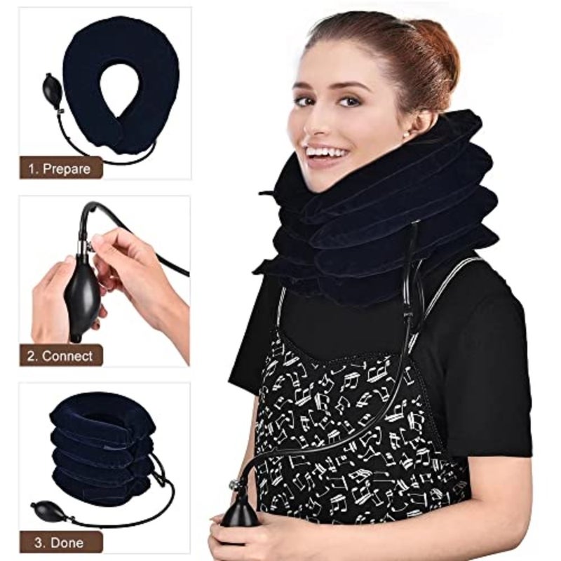 1Pack Universal Inflatable Cervical Neck Traction Device and Collar Brace, Flocked Air Pillow, Best for Neck Support and Instant Relief for Neck Pain, Spine Alignment - Image 4