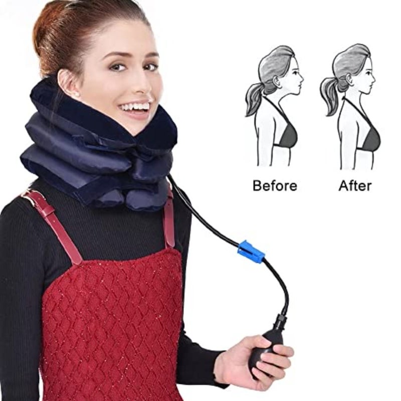1Pack Universal Inflatable Cervical Neck Traction Device and Collar Brace, Flocked Air Pillow, Best for Neck Support and Instant Relief for Neck Pain, Spine Alignment - Image 3