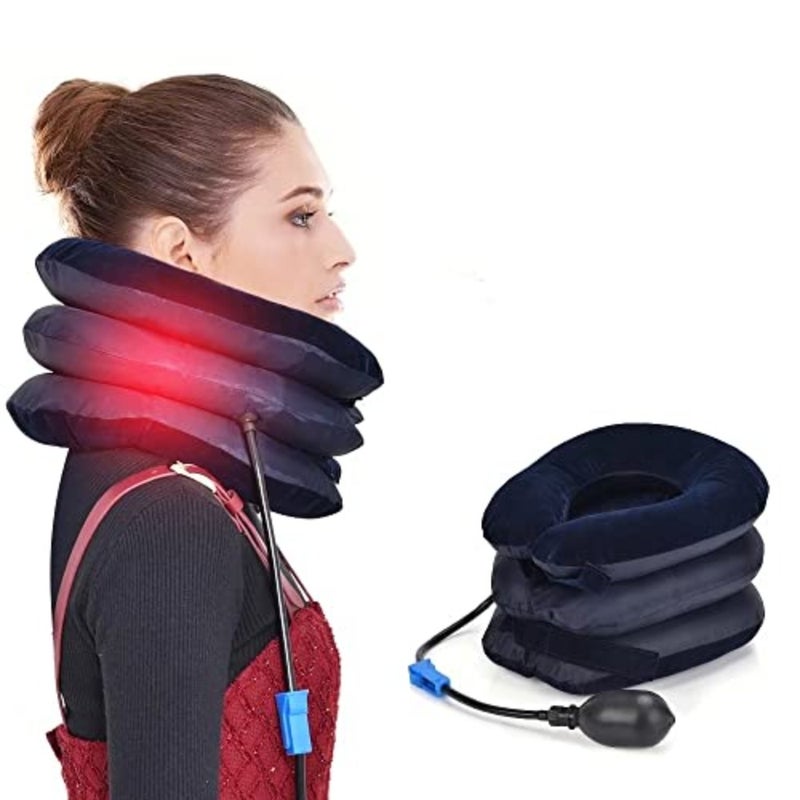 1Pack Universal Inflatable Cervical Neck Traction Device and Collar Brace, Flocked Air Pillow, Best for Neck Support and Instant Relief for Neck Pain, Spine Alignment - Image 1