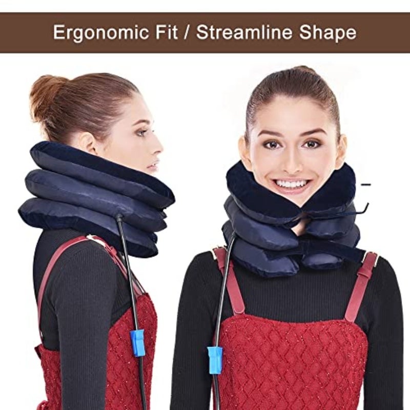 1Pack Universal Inflatable Cervical Neck Traction Device and Collar Brace, Flocked Air Pillow, Best for Neck Support and Instant Relief for Neck Pain, Spine Alignment - Image 2