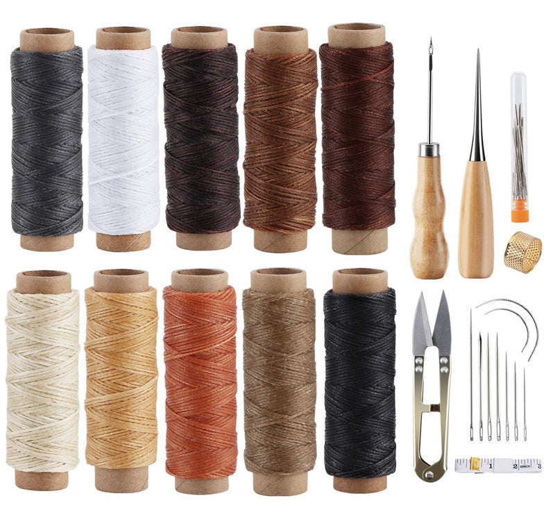 ilauke Leather Sewing Kit 31Pcs Waxed Thread Leather Stitching Kit with Sewing Awl Upholstery Repair Kit Working Tools&Supplies Hand Stitching for DIY Beginner, Shoes Repair Book Binding - Image 1