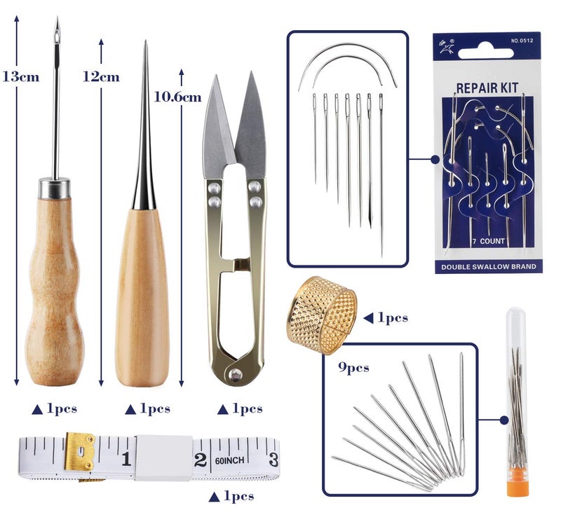 ilauke Leather Sewing Kit 31Pcs Waxed Thread Leather Stitching Kit with Sewing Awl Upholstery Repair Kit Working Tools&Supplies Hand Stitching for DIY Beginner, Shoes Repair Book Binding - Image 4