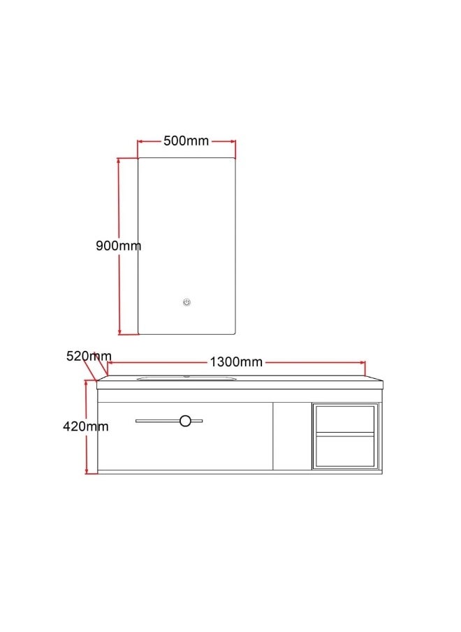 DANUBE HOME - Milano Luxury And Modular Alys Vanity  Led Mirror Touch Switch With  Large Storage Drawer And Ceramic Under Counter Bowl 1300*520*420Mm (2Ctns/Set) - Made In China - Image 1
