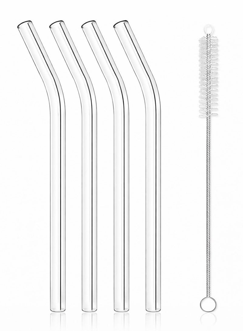 ترينفي مجموعة من 4 شفاطات زجاجية منحنية مع فرشاة تنظيف | شفاطات شرب شفافة قابلة لإعادة الاستخدام للعصائر، والميلك شيك، والشاي المثلج، والقهوة | شفاطات زجاجية صديقة للبيئة - Image 1