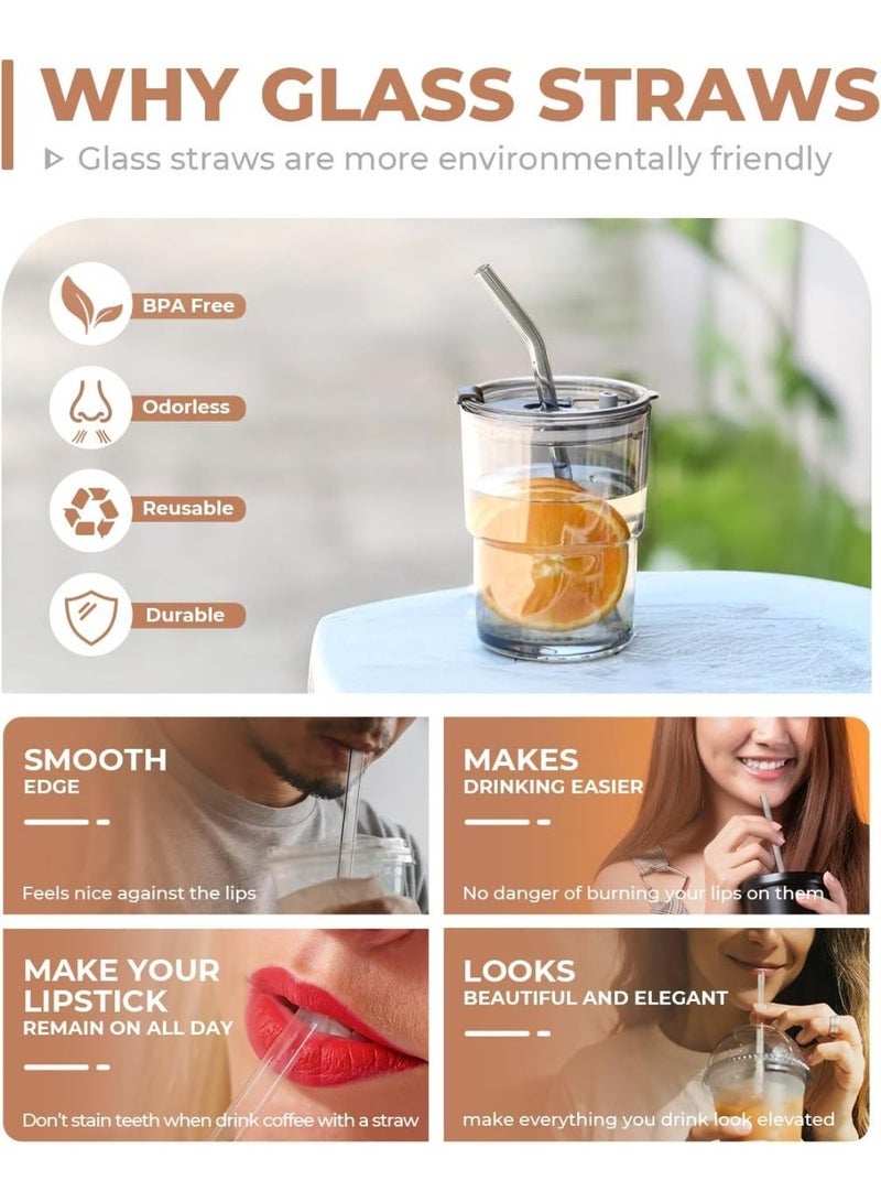 ترينفي مجموعة من 4 شفاطات زجاجية منحنية مع فرشاة تنظيف | شفاطات شرب شفافة قابلة لإعادة الاستخدام للعصائر، والميلك شيك، والشاي المثلج، والقهوة | شفاطات زجاجية صديقة للبيئة - Image 2