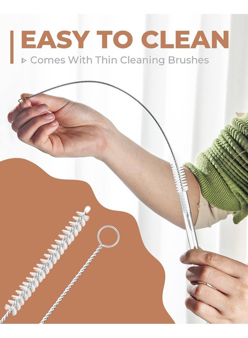 ترينفي مجموعة من 4 شفاطات زجاجية منحنية مع فرشاة تنظيف | شفاطات شرب شفافة قابلة لإعادة الاستخدام للعصائر، والميلك شيك، والشاي المثلج، والقهوة | شفاطات زجاجية صديقة للبيئة - Image 3