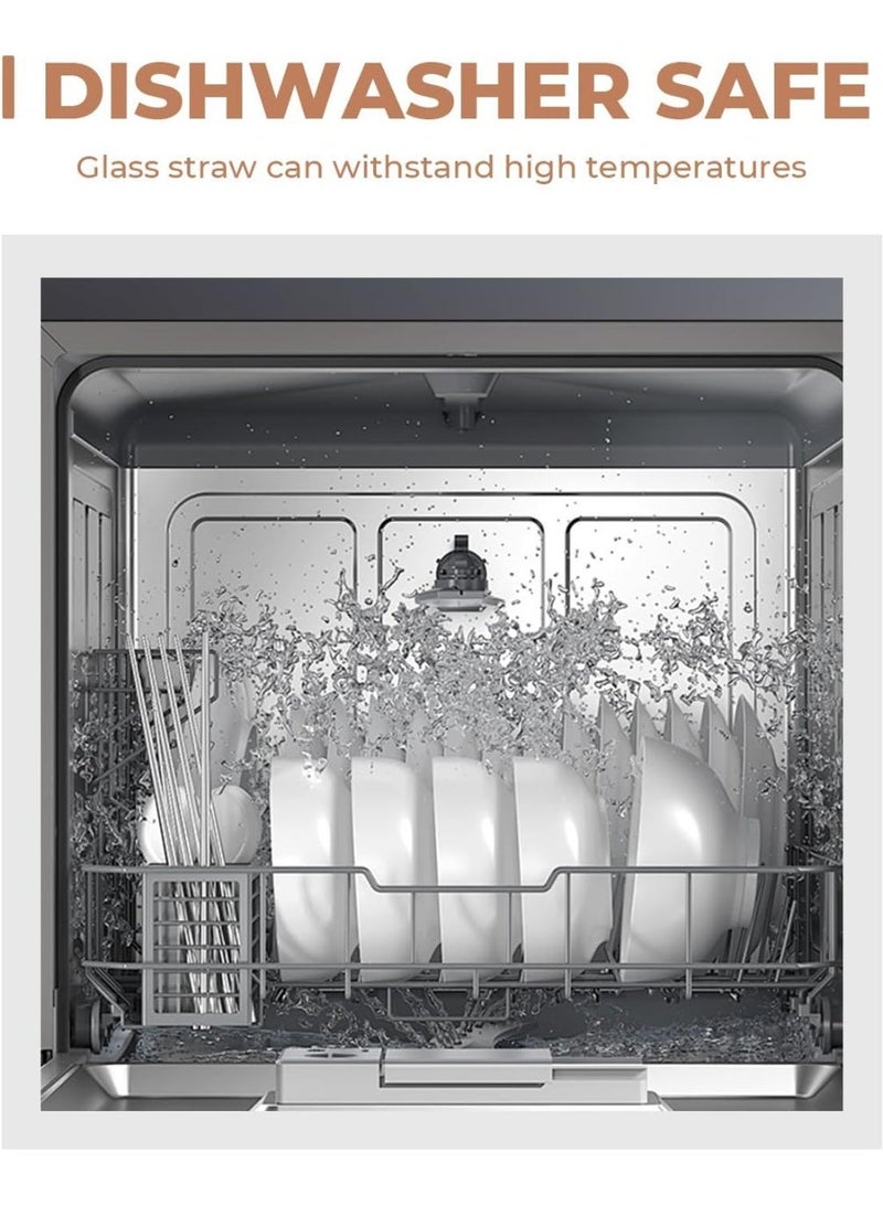 ترينفي مجموعة من 4 شفاطات زجاجية منحنية مع فرشاة تنظيف | شفاطات شرب شفافة قابلة لإعادة الاستخدام للعصائر، والميلك شيك، والشاي المثلج، والقهوة | شفاطات زجاجية صديقة للبيئة - Image 4