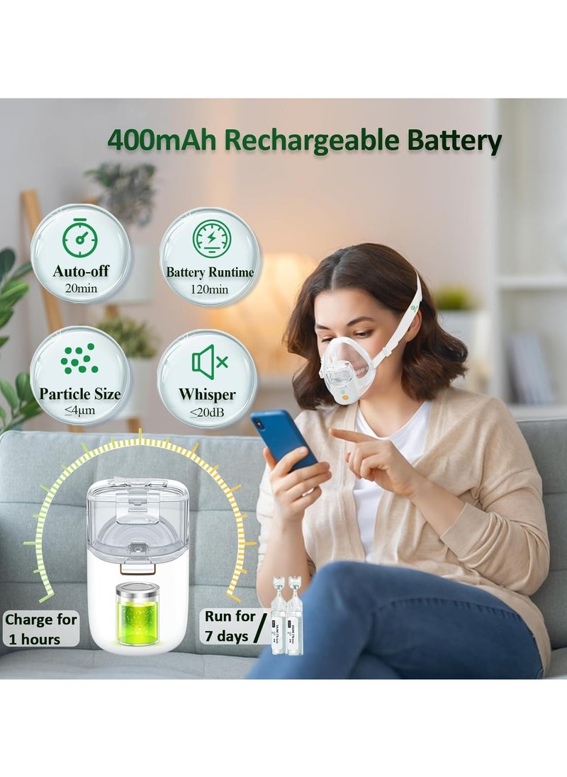 Ultrasonic Mini Portable Rechargeable Nebulizer For Kids & Adults, 400mAh Battery, Ultra Quiet, Oral & Nasal Care Nebulizer for Breathing Problems - White