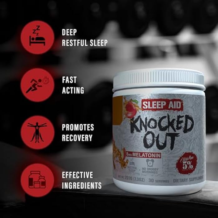 5% Nutrition Rich Piana Knocked Out Natural Sleep Aid | Post-Workout Recovery & Deep Sleep Supplement | GABA, Melatonin, Chamomile, Tyrosine, 5-HTP, & More | 7.2 oz, 30 Servings (Apple Cider) - Image 4