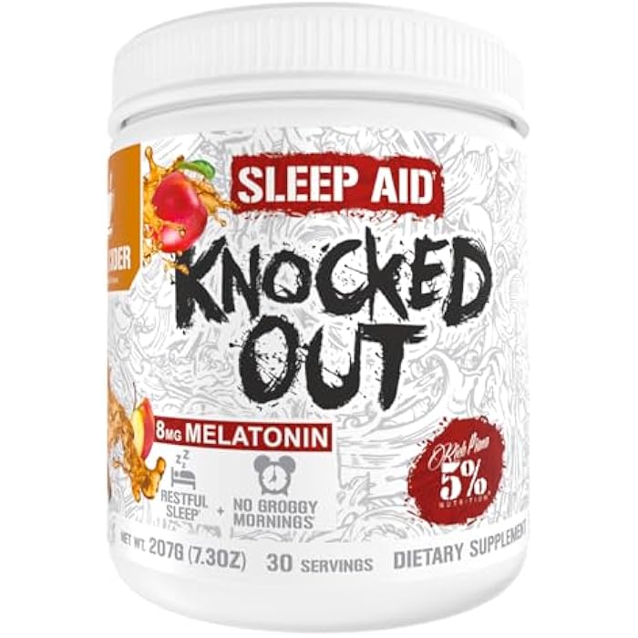 5% Nutrition Rich Piana Knocked Out Natural Sleep Aid | Post-Workout Recovery & Deep Sleep Supplement | GABA, Melatonin, Chamomile, Tyrosine, 5-HTP, & More | 7.2 oz, 30 Servings (Apple Cider) - Image 1
