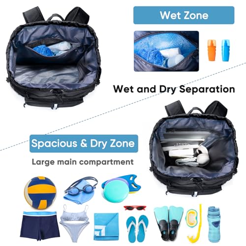 VIGEGARI Large Beach Backpack Waterproof Sandproof Customized Oversized Drawstring Pool Bag with Shoe Compartment for Toiletries Towels Gym Travel - Image 3
