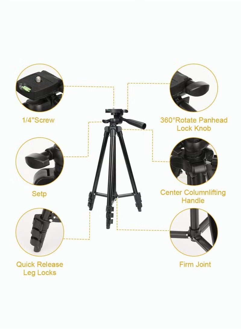 51 Inch Extendable Phone Tripod and Camera Stand with Bluetooth Remote and Clip - Image 3