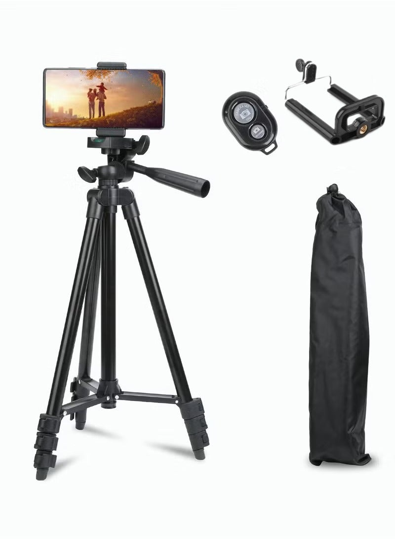 51 Inch Extendable Phone Tripod and Camera Stand with Bluetooth Remote and Clip - Image 1