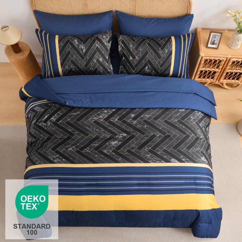 Luxudecor Blue and Yellow Comforter Set Queen Size, 7 Pieces Stripe Geometric Bed in a Bag, Marble Comforter and Sheet Set, Soft Microfiber Complete Bedding Sets for All Seasons - Image 3