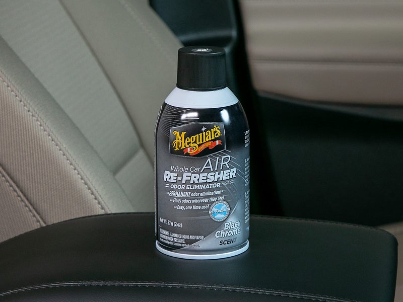 Meguiar's Whole Car Air Refresher, Car Odor Eliminator Spray Permanently Eliminates Unwanted Vehicle Odors Throughout Your Interior, Black Chrome Scent, 2 Oz Aerosol Canister - Image 3