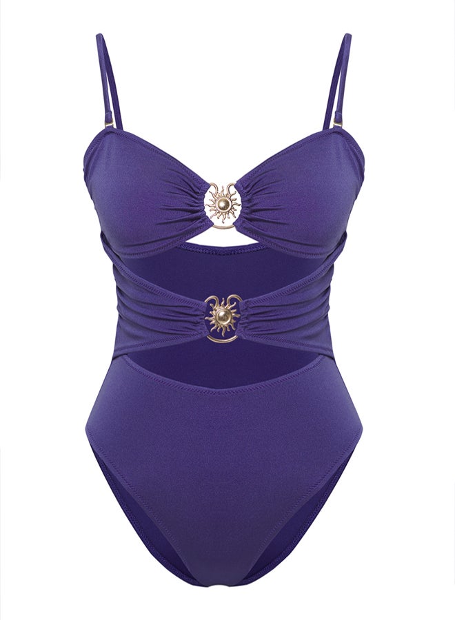 trendyol Indigo Blue Strapless Sun Accessorized Premium Cut Out/Windowed Regular Swimsuit  - Image 5