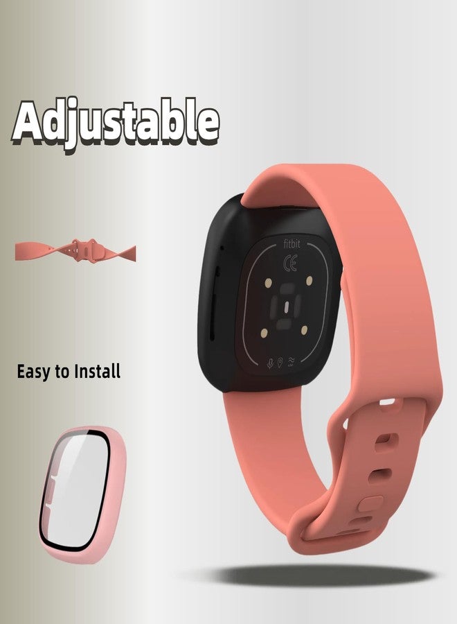 سوار سيليكون قابل للتهوية من QHBAMD متوافق مع ساعة Fitbit Versa 3، غطاء حماية من البولي كربونات لساعة Versa 3 (وردي) - Image 5