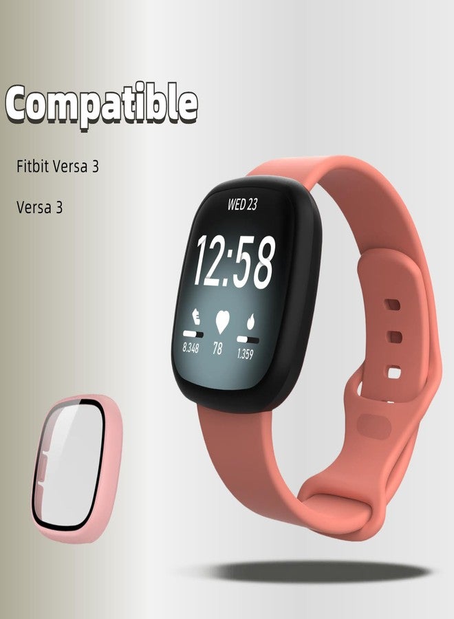 سوار سيليكون قابل للتهوية من QHBAMD متوافق مع ساعة Fitbit Versa 3، غطاء حماية من البولي كربونات لساعة Versa 3 (وردي) - Image 2