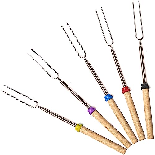 MalloMe Smores Sticks for Fire Pit - Accessories for Campfire Marshmallow Roasting Sticks Smores Kit Outdoor - Smore Skewers Hot Dog Fork For Outside, Camping Essentials Bonfire Gear Long 32" 5 Pack - Image 1