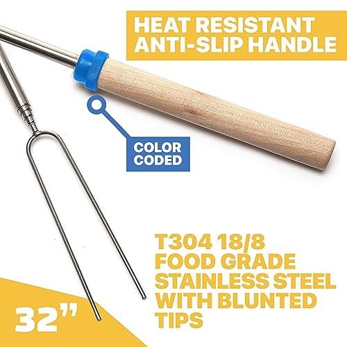 MalloMe Smores Sticks for Fire Pit - Accessories for Campfire Marshmallow Roasting Sticks Smores Kit Outdoor - Smore Skewers Hot Dog Fork For Outside, Camping Essentials Bonfire Gear Long 32" 5 Pack - Image 3