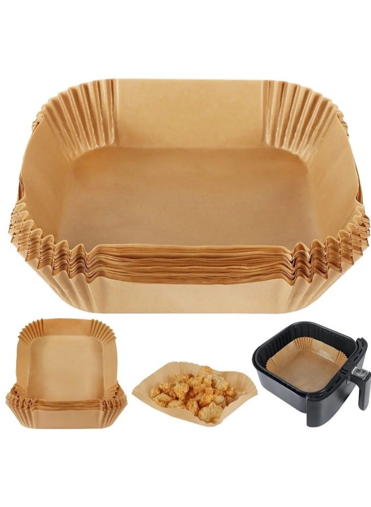 50-Pack Square Parchment Paper Air Fryer Liners - Food-Grade Safe Baking and Roasting Liner for Microwave - Square Disposable Air Fryer Paper Bowl, Safe Liners for Air Fryers - Fits 16cm Fryer Baskets - Oil & Water Resistant Parchment Baking Paper  - Image 1