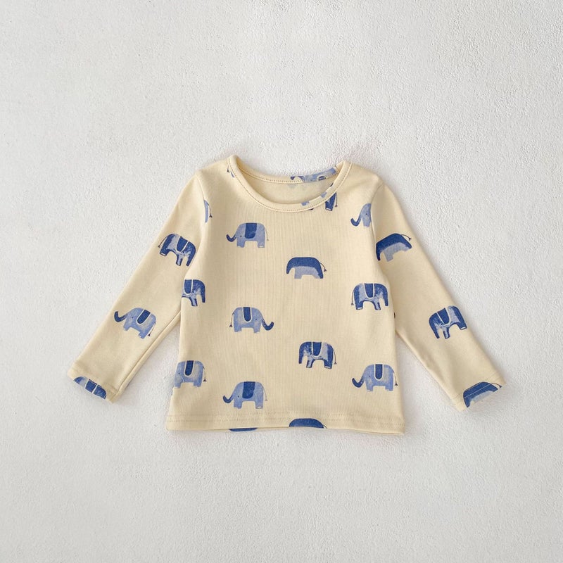 2025 Spring Wear Baby Baby Baby Elephant Embroidered Denim Suit Strappies Printed Base T-Shirt - Image 1