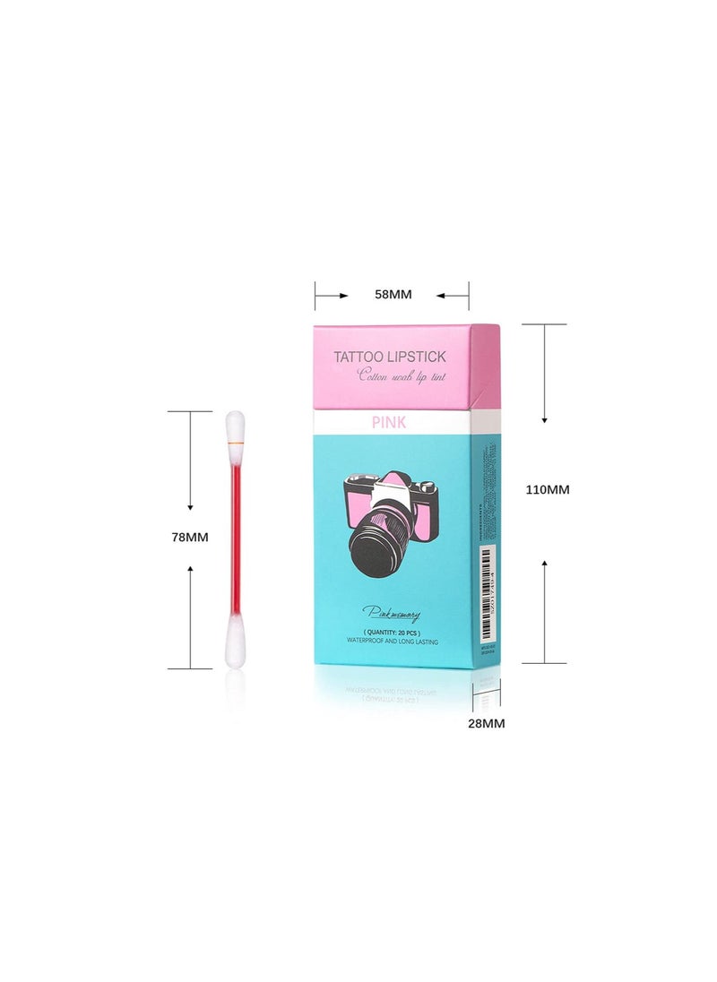 Generic - 20 PCS/Box Of Tattoo Lipstick Cotton Swabs, Women's Long-Lasting Lip Gloss, Durable Waterproof Liquid Non-Stick Lipstick Set, Portable Lip Glaze (rose red) - Image 1