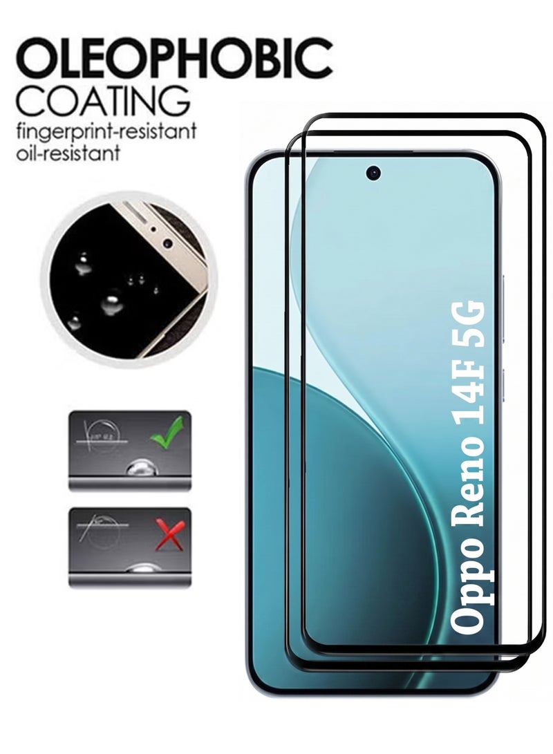 واقي شاشة لهاتف Oppo Reno 14F  (عبوة من قطعتين) | زجاج مقسّى متوافق مع Oppo Reno 14F 5G | واقي شاشة عالي الجودة، زجاج مقسّى مضاد للخدش، تغطية كاملة من الحافة إلى الحافة، مع طقم تركيب سهل - أسود - Image 4