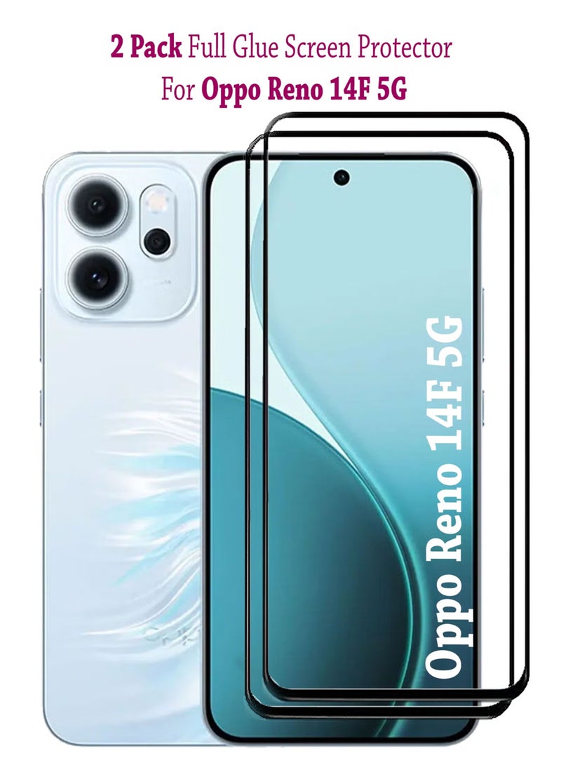 واقي شاشة لهاتف Oppo Reno 14F  (عبوة من قطعتين) | زجاج مقسّى متوافق مع Oppo Reno 14F 5G | واقي شاشة عالي الجودة، زجاج مقسّى مضاد للخدش، تغطية كاملة من الحافة إلى الحافة، مع طقم تركيب سهل - أسود - Image 1