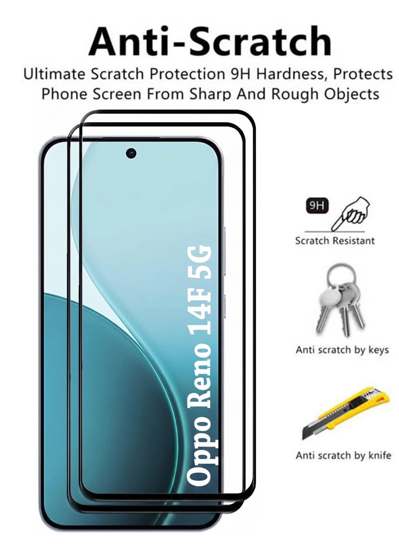 واقي شاشة لهاتف Oppo Reno 14F  (عبوة من قطعتين) | زجاج مقسّى متوافق مع Oppo Reno 14F 5G | واقي شاشة عالي الجودة، زجاج مقسّى مضاد للخدش، تغطية كاملة من الحافة إلى الحافة، مع طقم تركيب سهل - أسود - Image 3