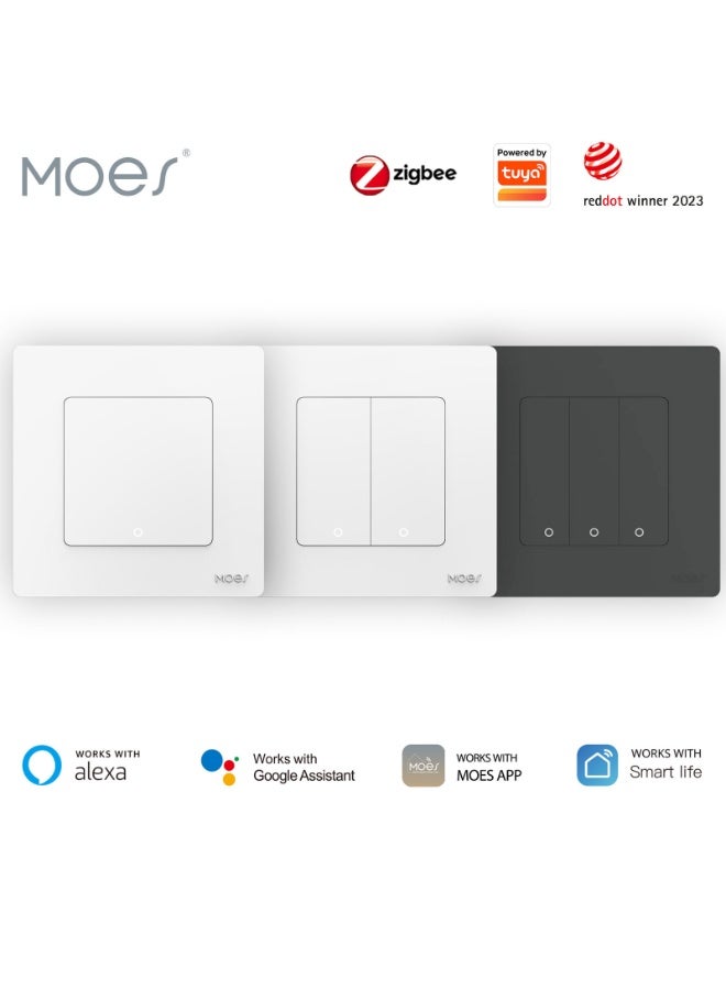 مويس مفتاح مشاهد ذكي MOES Zigbee – زر واحد (رمادي) مع زر ضغط دائري | وحدة تحكّم ذكية لاسلكية، يعمل مع Tuya وSmart Life، ويتطلّب Zigbee Hub - Image 3