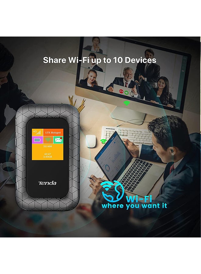 Tenda 4G185 3G/4G Mobile Hotspot, 4G LTE 150Mbps MiFi Device, 4G Router, Single_Band, Support USB Interface Charging | 2100 mAh Battery Black - Image 2