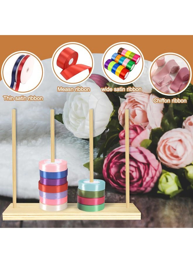 Dromco Wooden Ribbon Organizer, Ribbon Rack Storage, Ribbon Spool Holder Organizer, Washi Tape Organizer for Craft Room Sewing Mesh Crochet Thread Tape Wreath Roll Florist Arts Wrapping Gift - Image 2