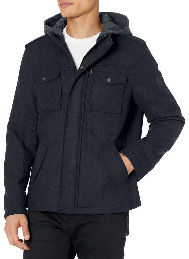Levi's Men's Wool Blend Military Jacket with Hood Coat, Navy, XXL - Image 1