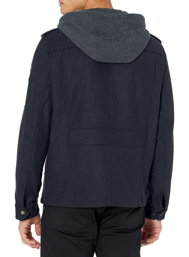 Levi's Men's Wool Blend Military Jacket with Hood Coat, Navy, XXL - Image 2