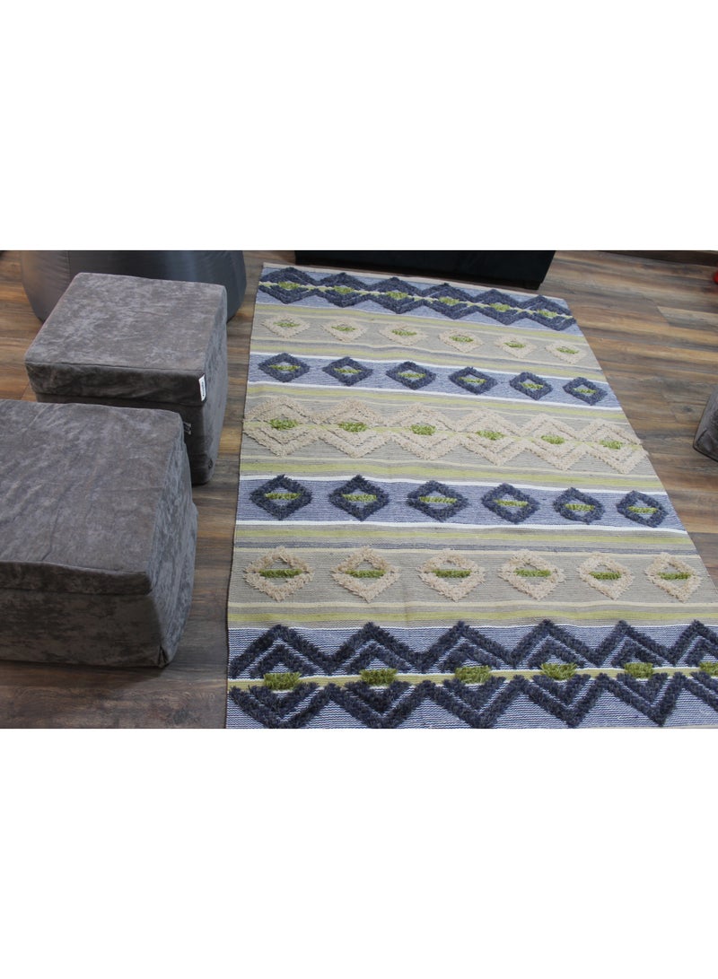 Kilim Studio Handmade Modern Kilim Off White, Dark Blue and Green - Image 1