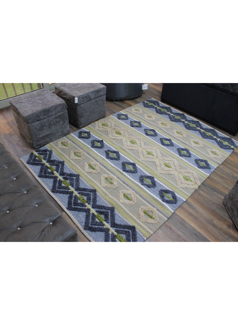 Kilim Studio Handmade Modern Kilim Off White, Dark Blue and Green - Image 2