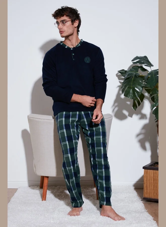 Buratti Plaid Regular Fit Crew Neck Winter Polar Fleece Pajama Set Men's Pajama Set 609610013W4