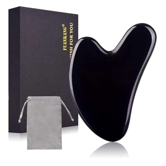 FUANKANG Gua Sha Facial Tools Black Guasha Stone for Skincare Face Body Relieve Muscle Tensions Reduce Puffiness (Black - Image 1