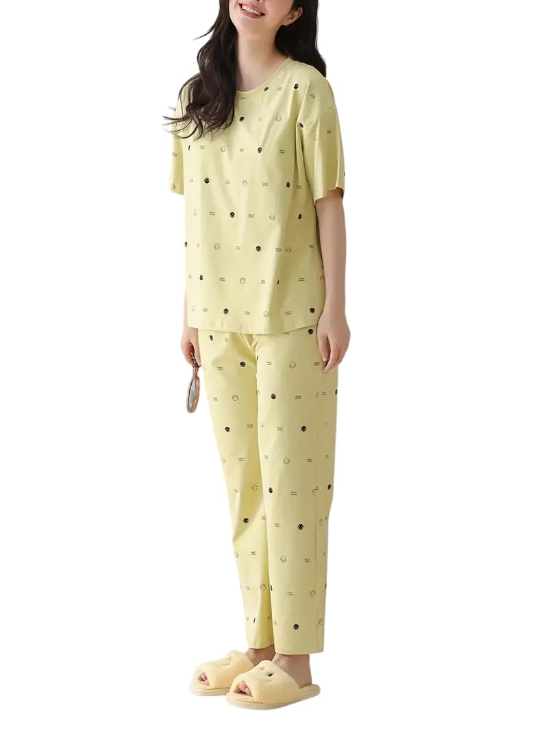 Celary Korean Style Women’s Night Suit|| Cute Printed Pajama Set ||Half Sleeve Top & Pants|| Soft Cotton Loungewear||Winter Night Suit - Image 1