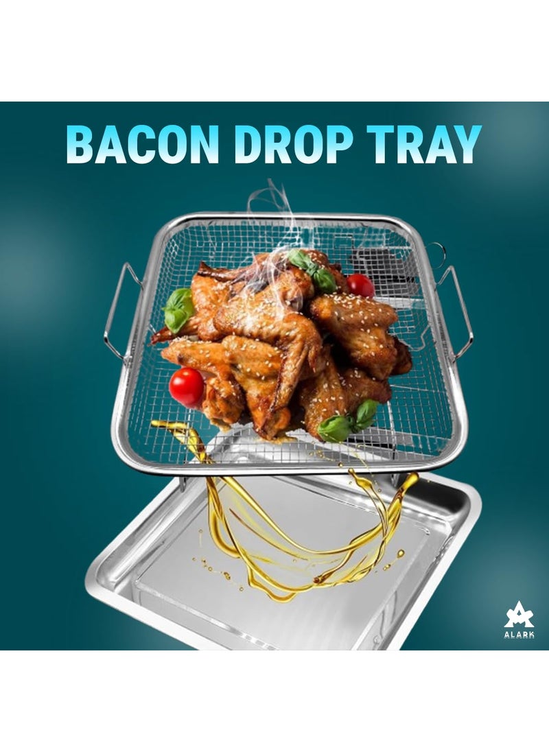 Alark Alark Air Fryer Basket for Oven2 Pieces Set Square Silver NonStick Stainless Steel Mesh Grill Roasting Rack with Crisper Tray for Baking FriedChicken for Convection Oven Air Fryer Dishwasher Safe  - Image 3